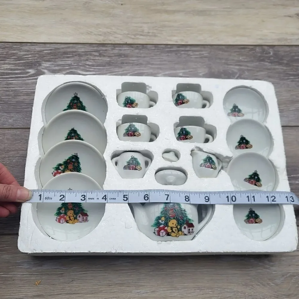 Vintage Childs 17 Piece Porcelain Christmas Tea Set Christmas trees